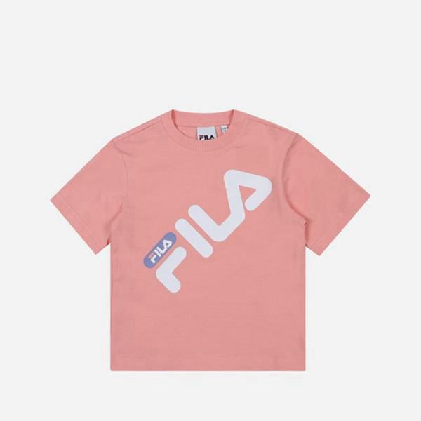 Fila Pisa Crew Neck S/S Boy's T-Shirts - Pink,NZ 469-78095